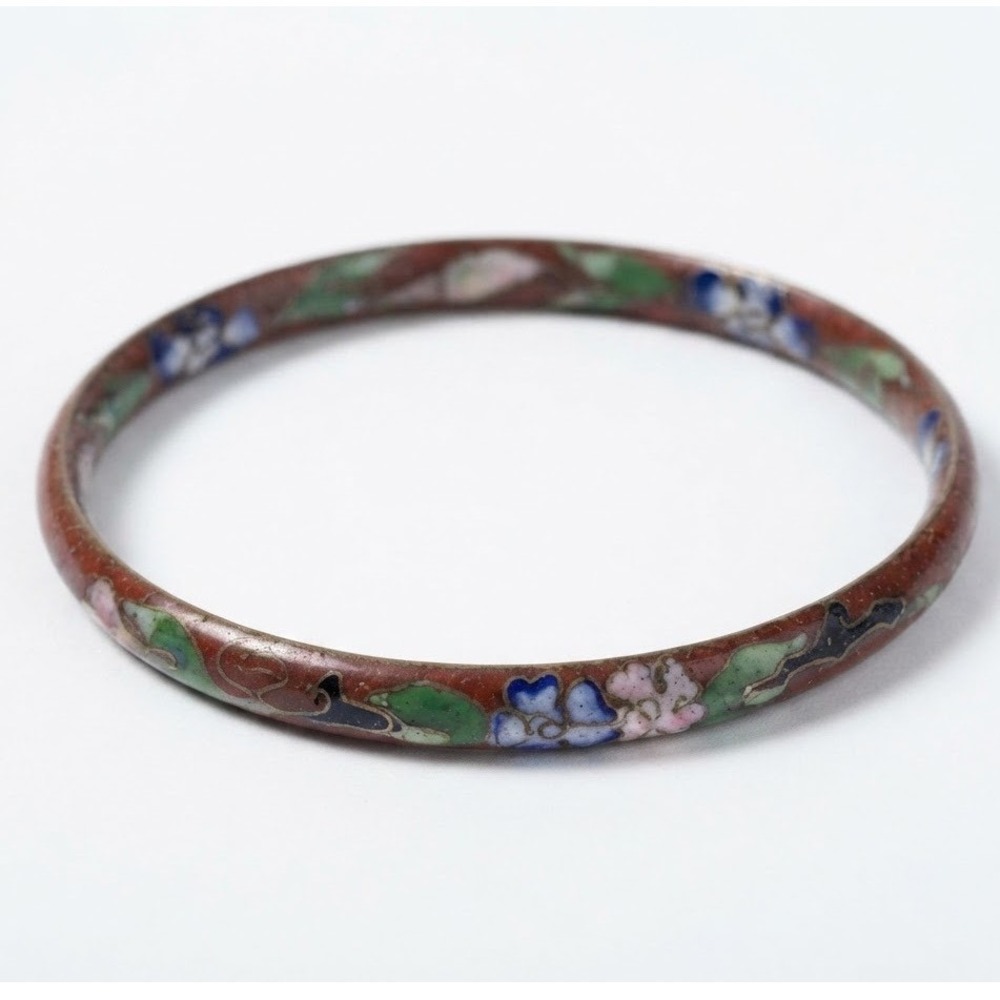 Vintage Enamel Floral Bangle Bracelet Thin Stackable Normcore Minimalist Retro